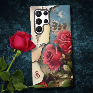 Shabby Roses on Distressed Torn Paper w/Monogram Samsung Galaxy Case