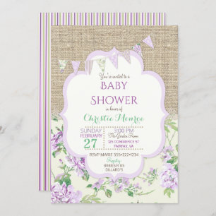 Shabby Rustic Country Chic Lavender Lace Burlap Invitation