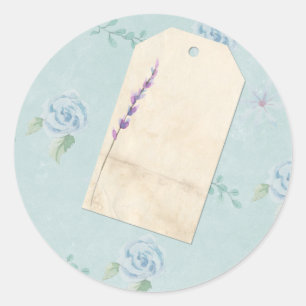 Shabby Scrapbook Embellishment Blue Floral Classic Round Sticker