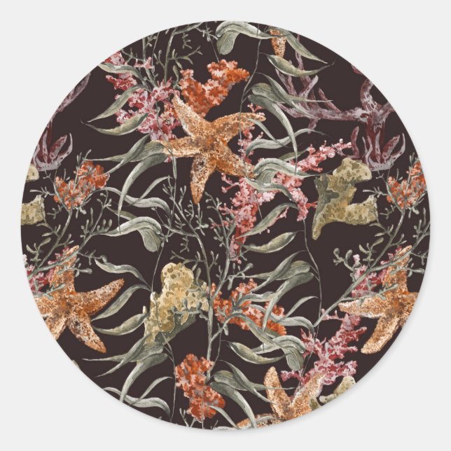 Shabby Sea Life Pattern Classic Round Sticker (Front)