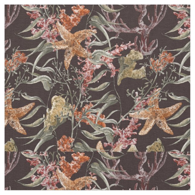 Shabby Sea Life Pattern Fabric (Close Up)