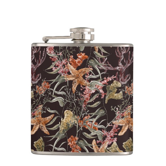 Shabby Sea Life Pattern Hip Flask (Front)
