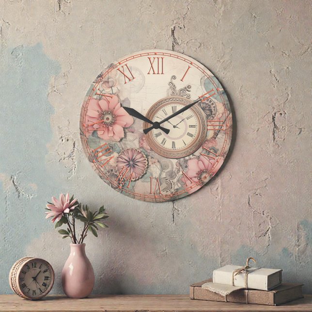 Shabby Steampunk Clocks and Florals Wall Clock (Creator Uploaded)