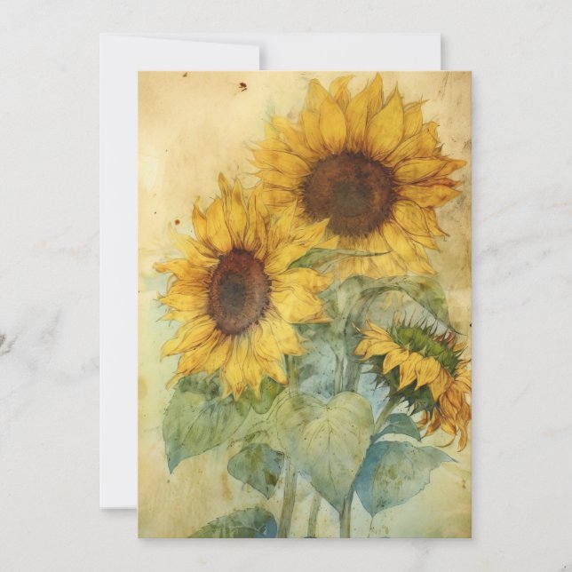 Shabby Sunflowers Watercolor Illustration Flat Card (Front)