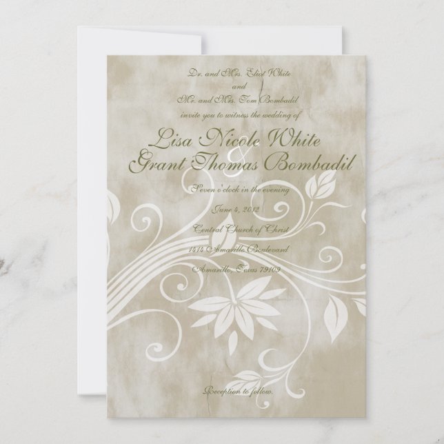 Shabby Taupe Floral Wedding Invitations (Front)