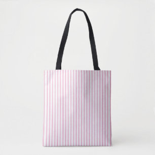 Shabby Vintage Farmhouse Ticking Stripe Pink White Tote Bag