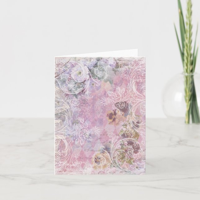 Shabby Vintage Floral Blank Note Card (Front)