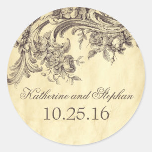 Shabby Vintage Flourishes Elegant Wedding Classic Round Sticker