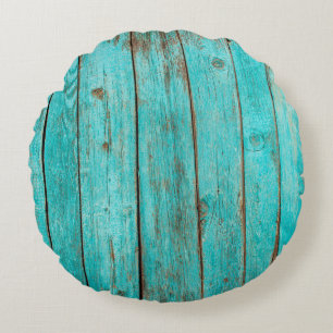 Shabby Wood Backgroundwood, beach, background, blu Round Cushion