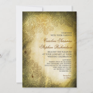 shabby worn vintage design wedding invitations