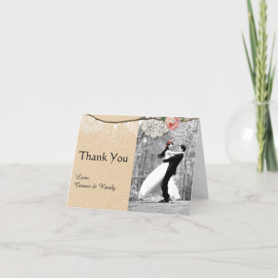 Shabbychic Burlap Pink Floral Lace Wedding Thank Thank You Card