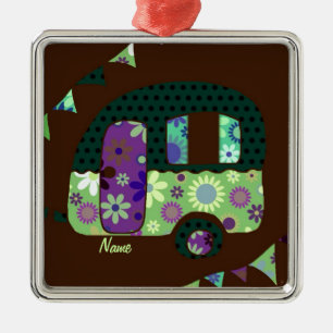 Shabbychic retro trailer, camper, caravan bunting metal tree decoration