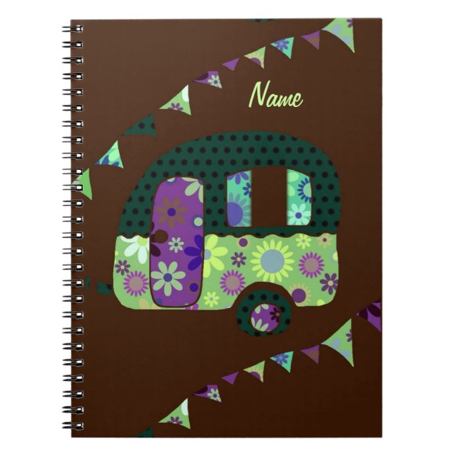 Shabbychic retro trailer, camper, caravan bunting notebook (Front)