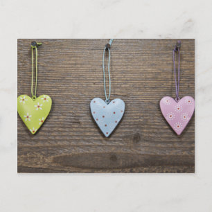 SHABBYCHIC tin hearts wood design Postcard