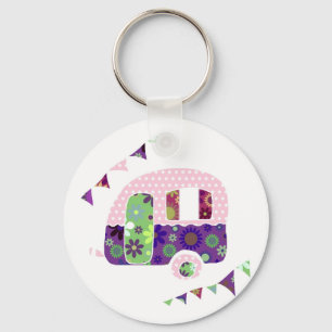 Shabbychic trailer, caravan camper with bunting key ring