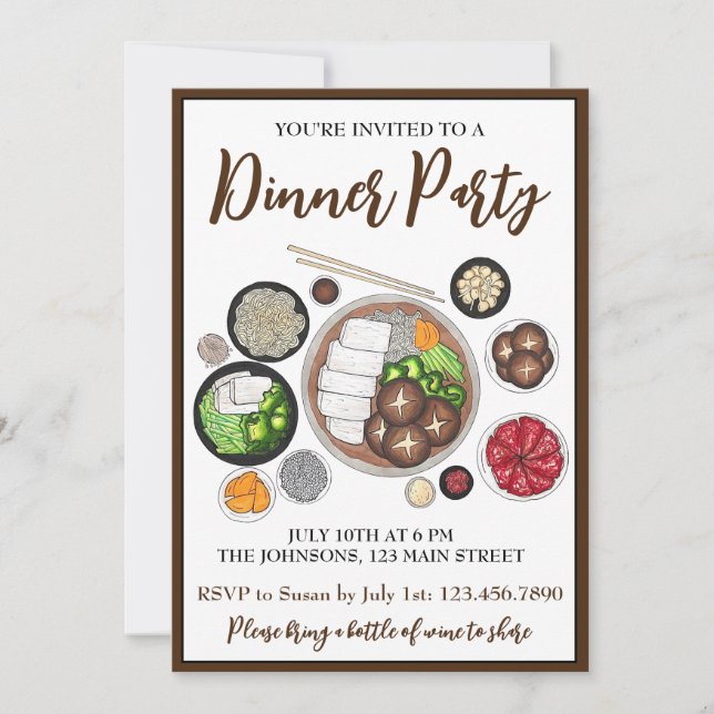 Shabu-Shabu Japanese Food Dinner Party Hotpot Invitation (Front)