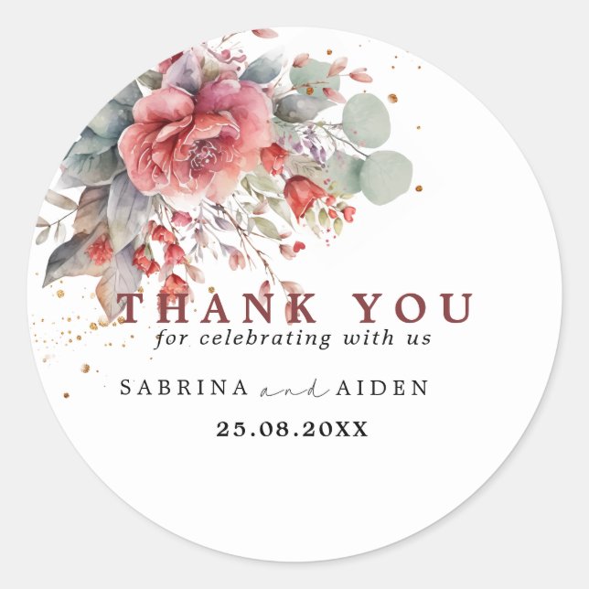 Shade Of Blush Pink Peach Dusty Blue Wedding Classic Round Sticker (Front)