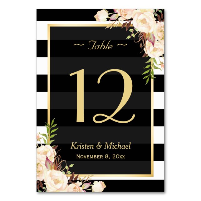 Shade of Ivory Colour Floral Wedding Table Number (Front)
