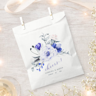 Shade Of Royal Blue Ivory Floral Wedding Favour Bag