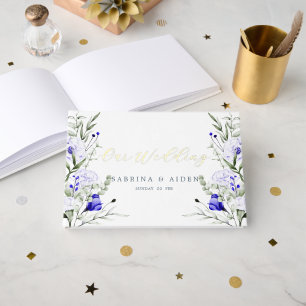 Shade Of Royal Blue Ivory Floral Wedding Guest Book
