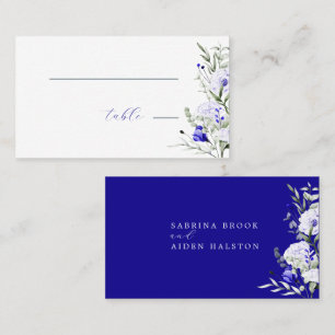 Shade Of Royal Blue Ivory Floral Wedding Place Card