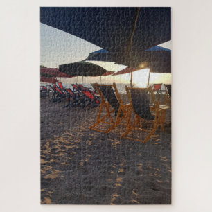 Shaded Beach Seating at Sunset Jigsaw Puzzle