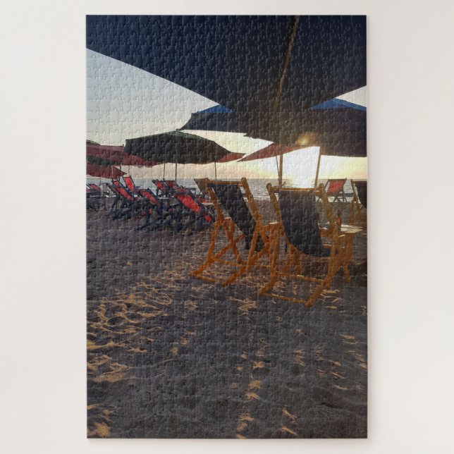 Shaded Beach Seating at Sunset Jigsaw Puzzle (Vertical)