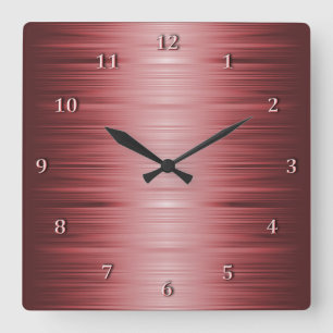 Shaded Burgundy Ruby Red Square Wall Clock