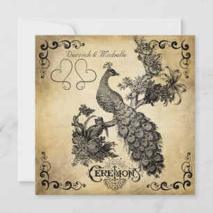 Shaded Cream Vintage Peacock Wedding Invitation