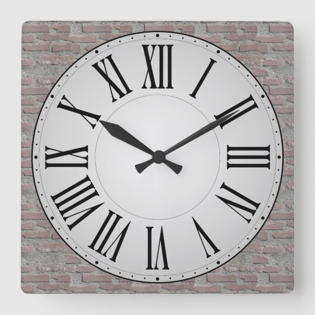 Shaded Face / Brick Wall Background Roman Numeral Square Wall Clock (Front)