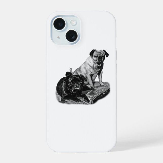 Shaded Pug Pair, Modern Device iPhone 15 Case (Back)