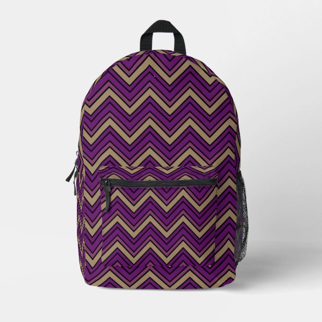 Shaded purple and brown chevron zigzag printed backpack (Front)