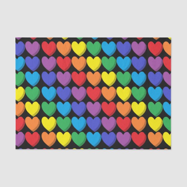 Shaded Rainbow Hearts Black Tissue Paper (Front)