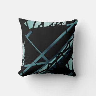 Shaded Teal Slanted Abstract Art Design on Black Cushion