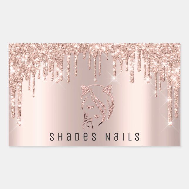 Shades Nails Packaging Rose Gold Glitter Spark2 Rectangular Sticker (Front)