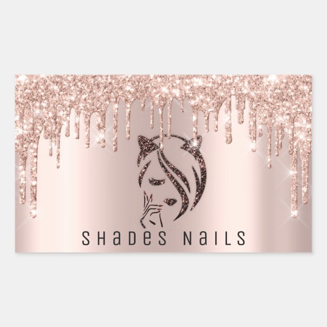 Shades Nails Packaging Rose Gold Glitter Spark3 Rectangular Sticker (Front)