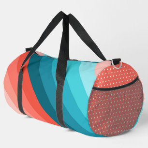 SHADES OF AQUA BLUE & CORAL ORANGE STRIPES & DOTS DUFFLE BAG