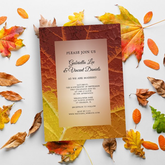 Shades of Autumn Leaf Wedding Invitation (Set a seasonal Fall tone to your wedding with the natural Shades of Autumn Leaf Invitation.)