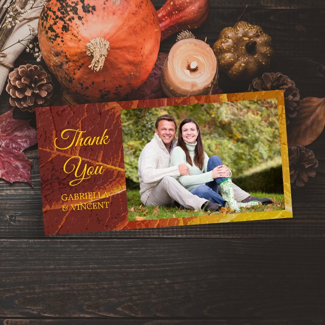 Shades of Autumn Leaf Wedding Thank You Photo Card (Show gratitude after your Fall wedding or shower with the seasonal Shades of Autumn Thank You Card.)