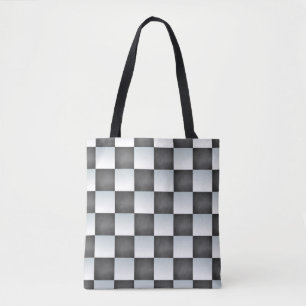 Shades of Black and White Chessboard Tote Bag