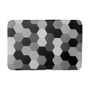Shades of Black and White Geometric Hexagon  Bath Mat