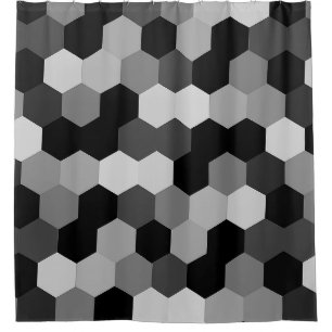 Shades of Black and White Geometric Hexagon  Shower Curtain