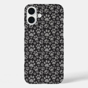 SHADES OF BLACK DOG PAW PRINTS iPhone 16 PLUS CASE