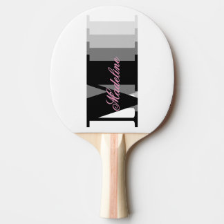 Shades of Black Monogram Typography Pink Script Ping Pong Paddle