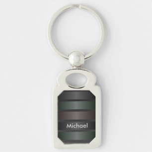 Shades of Black Stripes Pattern Monogram Keychain