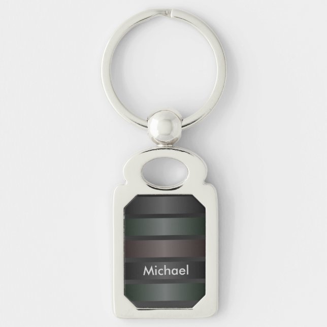 Shades of Black Stripes Pattern Monogram Keychain (Front)