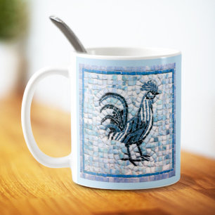Shades of Blue and Black Mosaic Chicken Art Coffee Mug