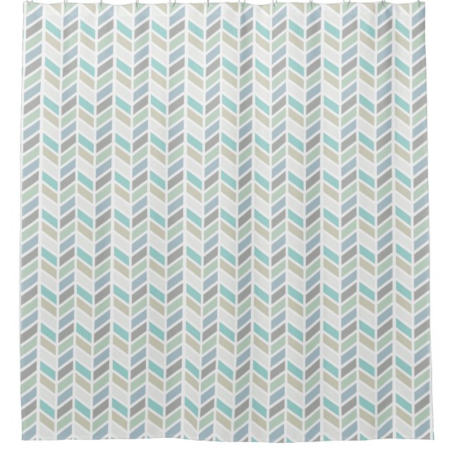 Shades of Blue and Grey Herringbone Pattern Design Shower Curtain (Front)