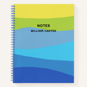 Shades of Blue and Light Green Design Custom Text Notebook