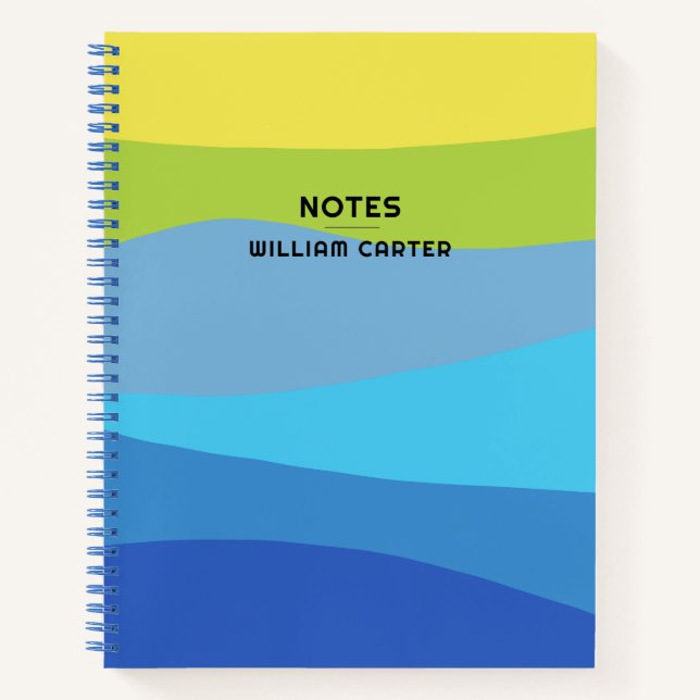 Shades of Blue and Light Green Design Custom Text Notebook (Front)